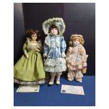 Three Bradley Collectible Porcelain Dolls with Certificates and Boxes