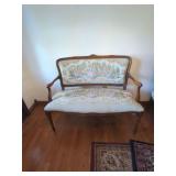 French Provincial Style Settee with Figural Tapestry Upholstery