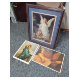 Framed Guardian Angel Print and Two Italian Art Prints