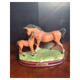 Ruby's Collection Mare and Foal Figurine on Wooden Base