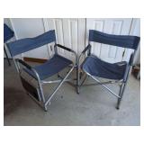 Pair of Folding Camp Chairs with Attached Side Table and Cupholder