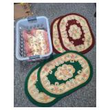 Set of Five Floral Pattern Tufted Oval Rugs in Green, Burgundy, and Pink