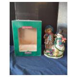Holiday Scene Figurine with Bear Snowman Dog and Original Packaging