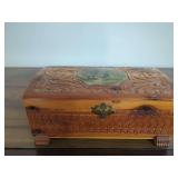 Carved Cedar Wood Keepsake Box with Mirrored Lid
