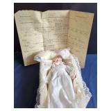 Prince William Commemorative Porcelain Doll with Family Tree Chart and Wicker Bassinet