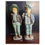 Pair of Resin Children Figurines on Wood Bases