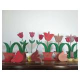 Handmade Wooden Tulip Sculptures with Planters