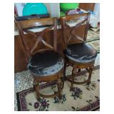 Pair of Wooden Swivel Bar Stools with Upholstered Seats