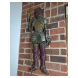 Carved Wooden Conquistador Wall Relief Sculpture with Halberd