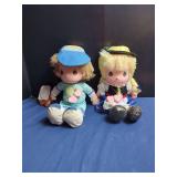 Precious Moments Plush Dolls with Heart Necklaces Pair