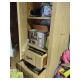 Wooden Storage Cabinet with Workshop Supplies and Hand Tools