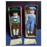 Brinn's Collectible Edition Porcelain Dolls Pair with Boxes and Certificates