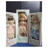 Three Gorham Bisque Porcelain Dolls Including Lara, Sugar and Spice, and Jessica in Original Boxes