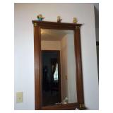 Wood Framed Wall Mirror with Fluted Columns and Brass Accents
