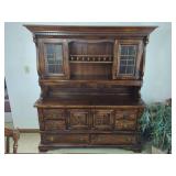 Stained Wood China Cabinet with Glass Doors and Storage Base