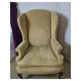 Yellow Velvet Upholstered Wingback Armchair with Cabriole Feet