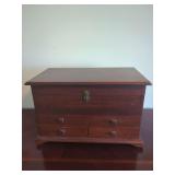 Wooden Jewelry Box with Four Lower Drawers and Internal Music Mechanism