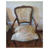 Carved Wood Armchair with Floral Tapestry Upholstery
