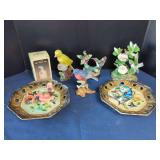 Porcelain Bird Figurines and Dinner Bell Assortment