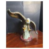 American Spirit Bald Eagle Sculpture with Wooden Base