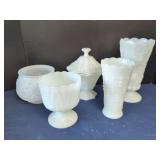 Group of Five Milk Glass Decor Items