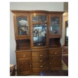 Oak China Cabinet with Glass Doors and Storage Base