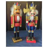 Pair of Wooden King Nutcracker Figures with Staff and Cape