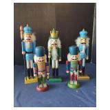 Set of Five Painted Wooden Nutcracker Figures