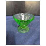 Green Glass Footed Sherbet Bowl Paneled Optic Pattern