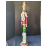 Wooden Holiday Nutcracker Figurine with Candy Cane Motif and Gingerbread Man Topper