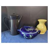 Mikasa Studio Kraft Coffee Pot, Hall Casserole Dish, and Haeger Yellow Vase