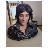 Electronic Humanoid Bust Mannequin with Synthetic Hair and Faux Leather Jacket