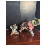 Ceramic Floral and Fruit Pattern Elephant Figurines, Set of Two
