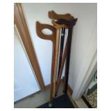 Assorted Wooden Walking Canes and Crutches
