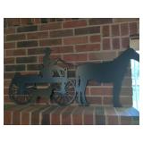 Metal Wall Art Depicting Wagon Driver and Dog Silhouette