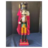 Wooden Nutcracker Figurine with Staff and Red Cape