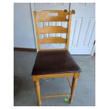 Oak Ladder Back Bar Stool with Brown Upholstered Seat