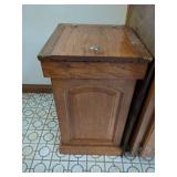 Oak Wood Storage Cabinet with Hinged Lid and Brass Tone Hardware