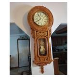 Carved Wood Regulator Wall Clock with Brass Movement