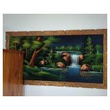 Framed Forest Waterfall Velvet Painting