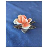 Porcelain Floral Figurine with Metal Leaf Base