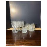Assorted Pressed Glass Drinkware Collection with Diamond Point Patterns