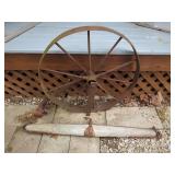 Cast Iron Implement Wheel and Wooden Single Tree