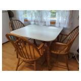 Wooden Table and Four Windsor Style Armchairs Dining Set