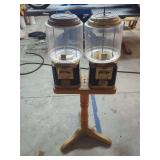 Double Gumball Machine on Wooden Stand