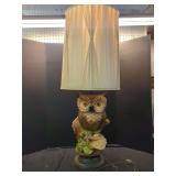 Molded Chalkware Owl Table Lamp with Fabric Shade