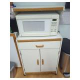 GE Microwave and Rolling Kitchen Cabinet Cart