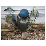 Tristate Butter Co. Milk Can with Ebonite Bowling Ball and Garden Decor Lot