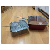 Red Copper Square Pan Set with Fry Basket and Glass Lid