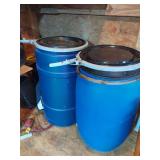 Set of Two Blue Plastic Storage Barrels with Lever-Lock Rings